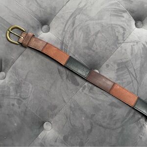 Vintage Nevada 100% Leather Patchwork Belt, Black & Brown, Made in Canada